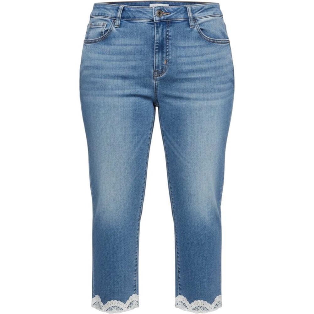 Lane Bryant Light Wash Lace Trim Mid-Rise Girlfriend Blue crop Jeans Plus Sz 18